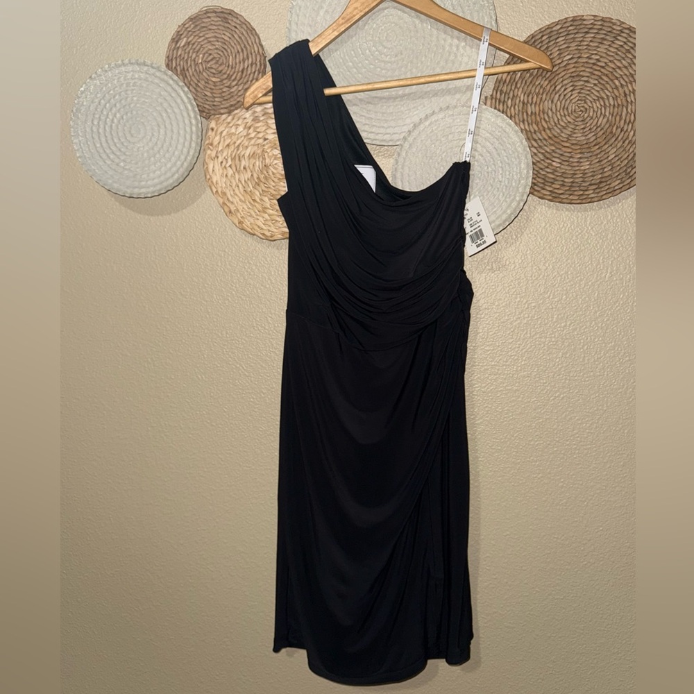 David's Bridal Black One-Shoulder Draped Cocktail Dress